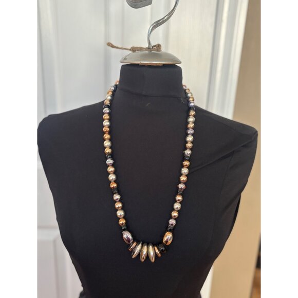 Multi-Color Beaded Necklace With Mixed Metal Accents & Silver Toggle Closure - Picture 8 of 9